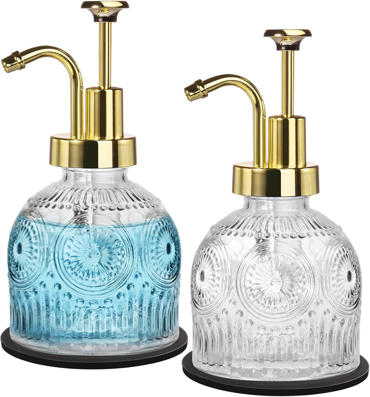 SheeChung 8 Oz Clear Glass Soap Dispenser with Rust Proof Gold Pump, 2 Pack