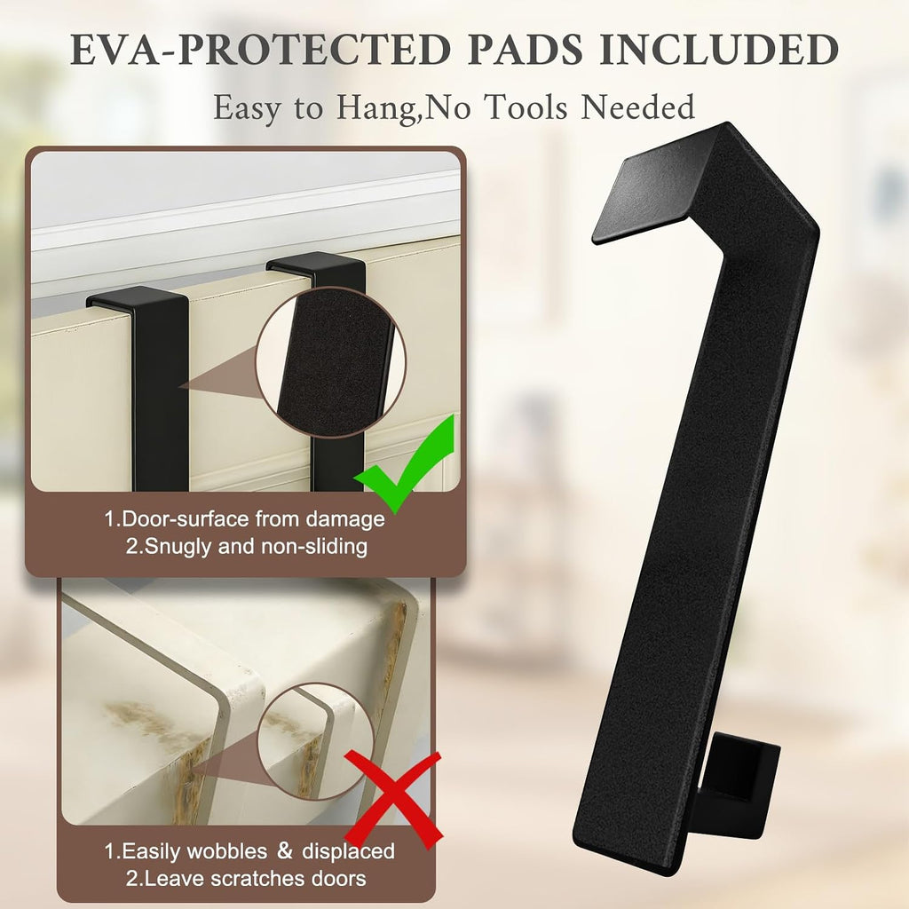Heavy Duty Stainless Steel Over-Door Hook, L-Shaped, Fits Doors Less Than 1-3/4" Wide, Door Hookswith Non-Slip Pads for Bedroom Bathroom Office Dorm(Fits 1-3/4" Thick Door - L Shape 2 Pack)