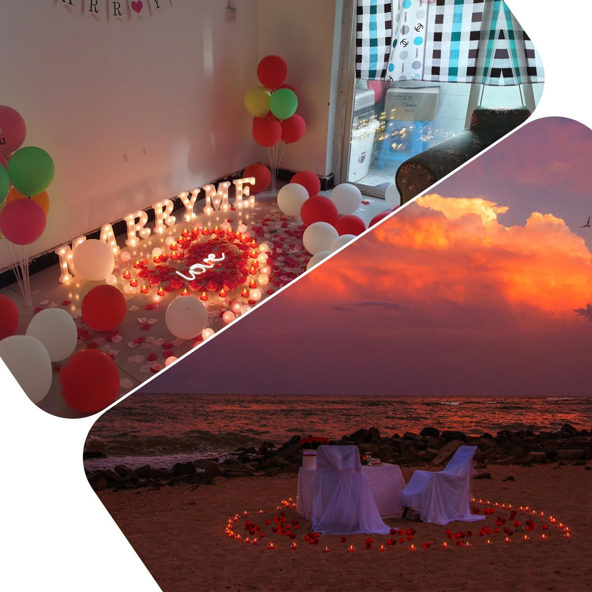 KOABY 1000pcs Red Artificial Rose Petals with 12pcs Red LED Tea Lights