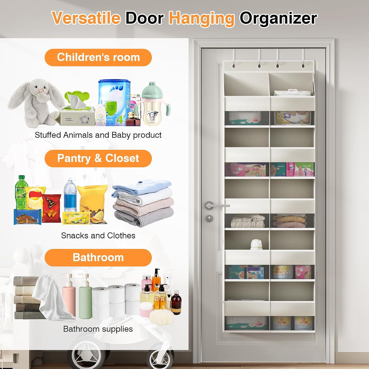 Over The Door Storage Organizer 5 Tiers Extra Large Heavy Duty Oxford Beige