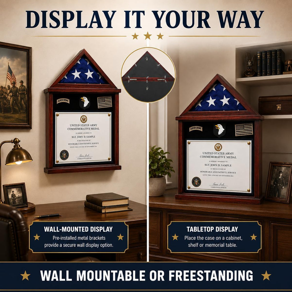 Snail Flag Display Case Military Shadow Box for a Folded Army 3'x5' Flag