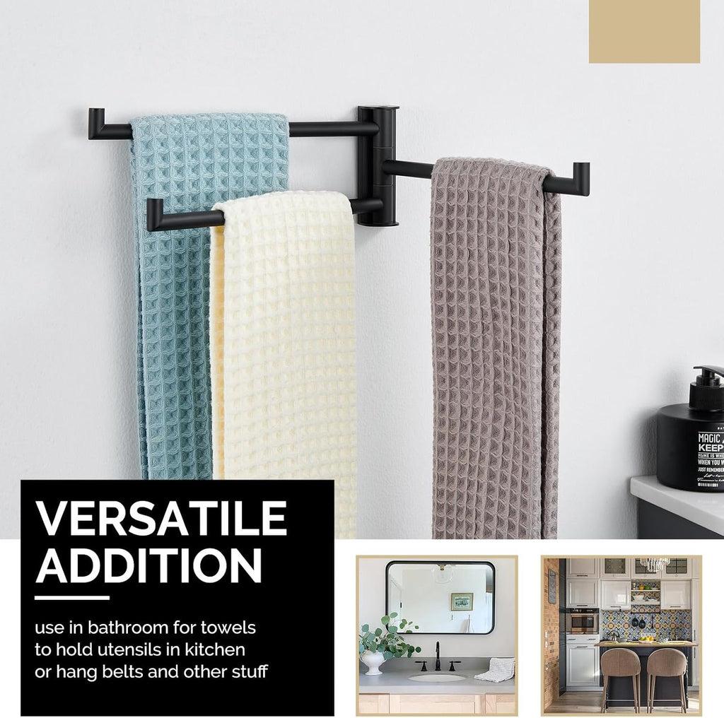 Angle Simple Kitchen Towel Rack, Swivel 3 Bars, Matte Black, 9.84"