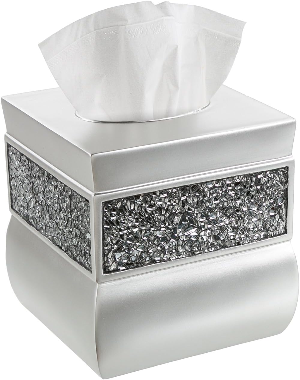 Crackled Glass Silver Square Resin Tissue Box Cover with Bottom Slider