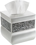 Crackled Glass Silver Square Resin Tissue Box Cover with Bottom Slider