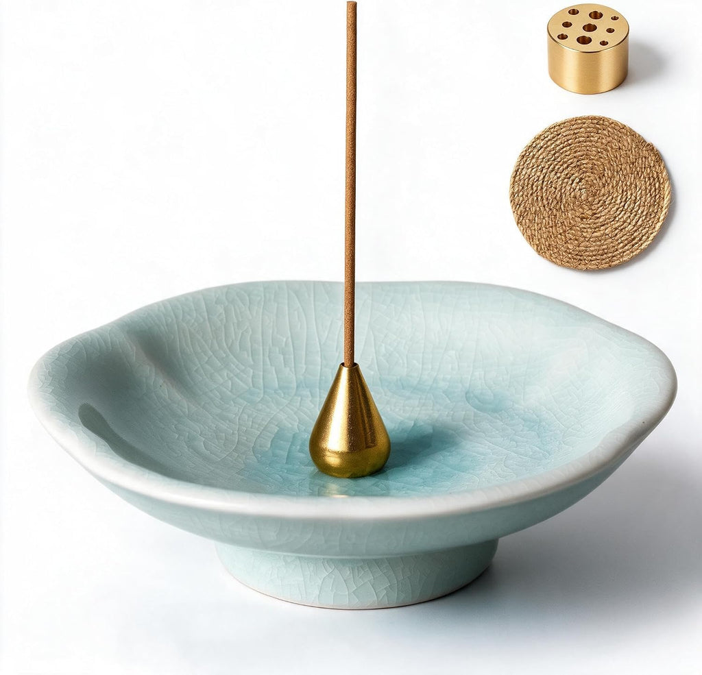 Pinehaven Ceramic Incense Holder Burner, Sticks & Cones Ash Catcher, Blue