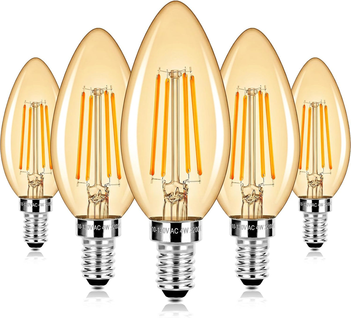 E12 LED Candelabra Bulbs 40 Watt Equivalent, 4W Vintage Candle Light Bulbs Dimmable, 350Lm Amber Warm White 2200K B10 Edison Bulb, Filament Clear Glass Lamp Bulb for Chandelier Ceiling Fan (5 Packs)
