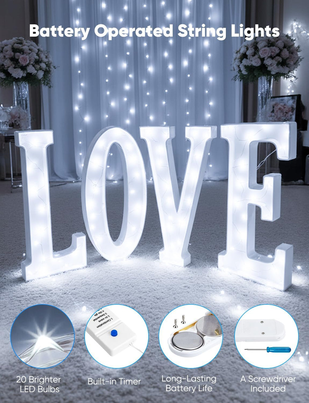 Minetom 12 Pack White Battery Operated Fairy String Lights 8 Modes