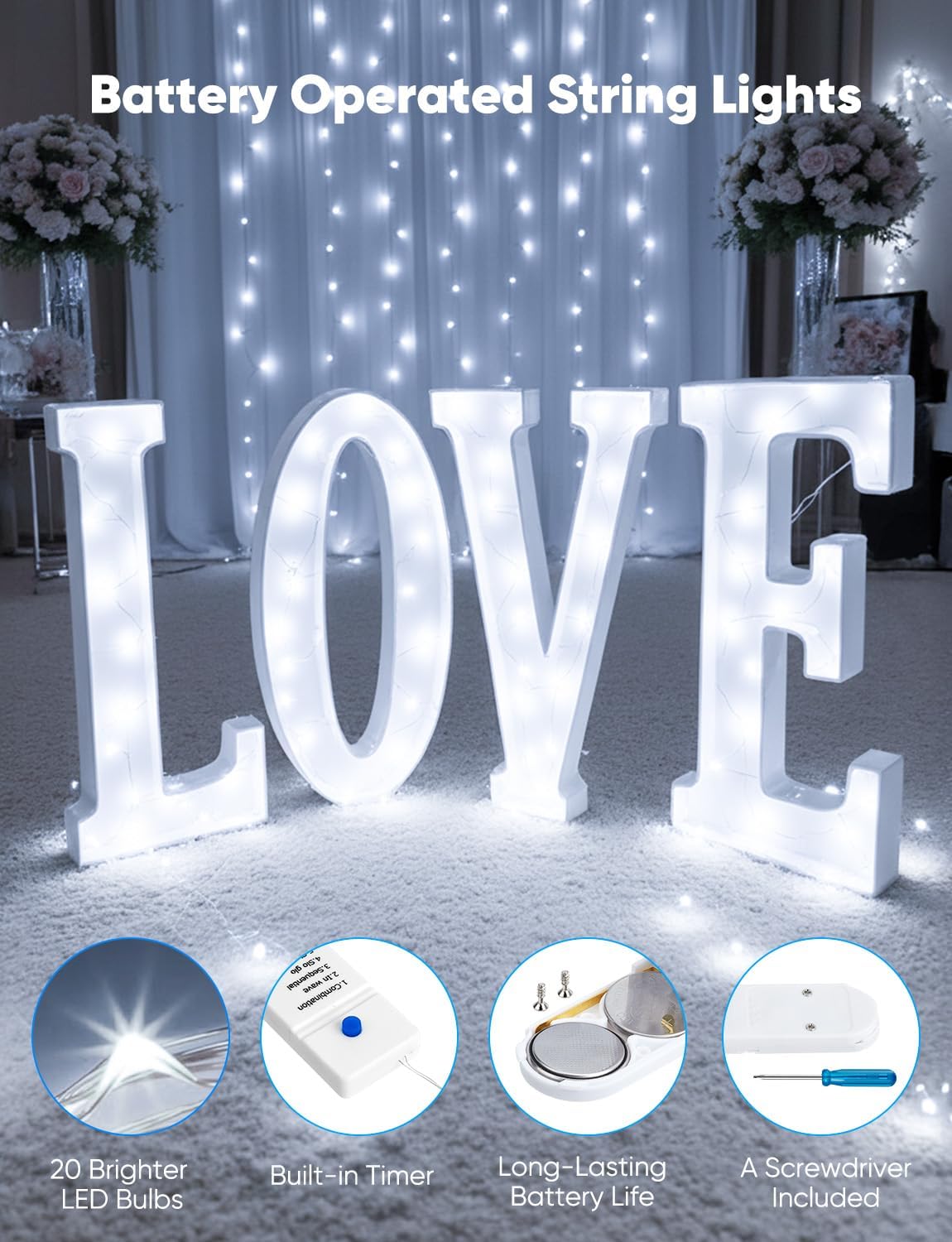 Minetom 12 Pack White Battery Operated Fairy String Lights 8 Modes