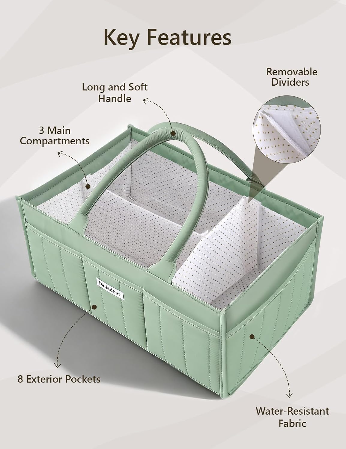 Quilted Diaper Caddy Organizer, Nursery Storage Basket with Dividers