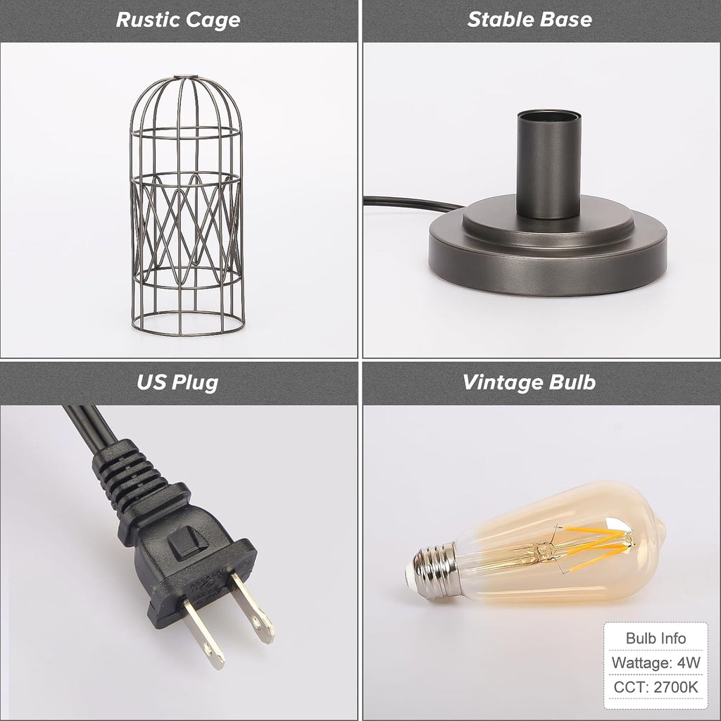 Small Touch Table Lamp, 3 Way Dimmable Industrial Nightstand Lamp, Gray