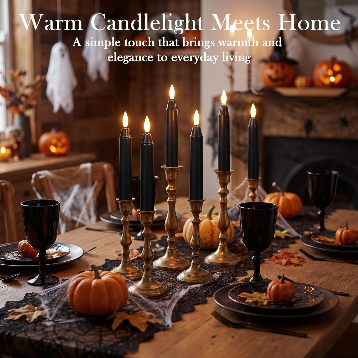 6Inch Flameless Taper Candles with 2 Remote & Timer, Black