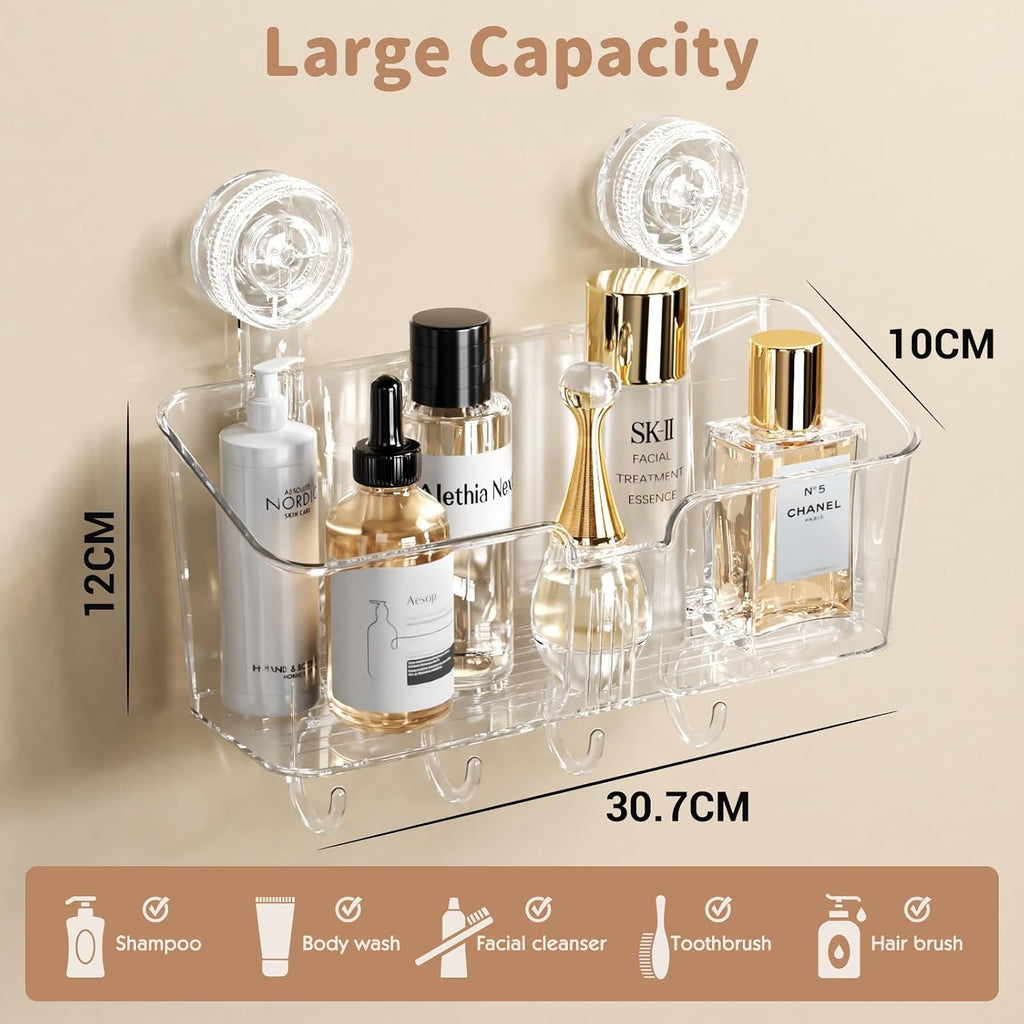 LUXEAR Clear Suction Cup Shower Caddy, BPA-Free Bath Toy Storage