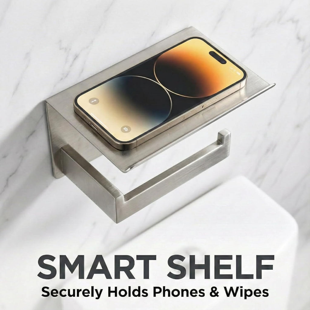 Toilet Paper Holder with Phone Shelf, Brushed Nickel