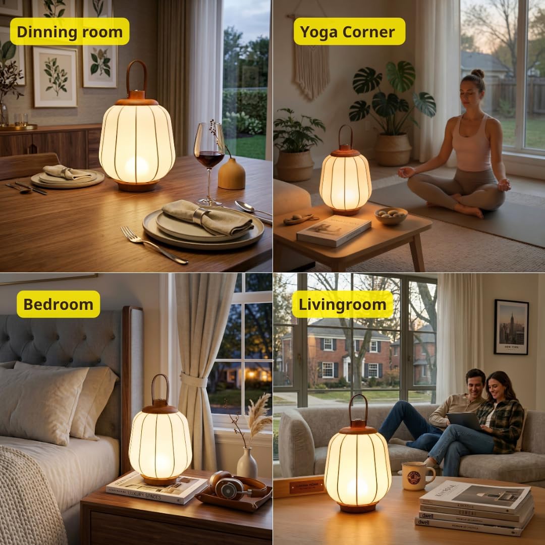 Cordless Rechargeable Lantern Table Lamp Indoor Outdoor Dimmable Touch LED