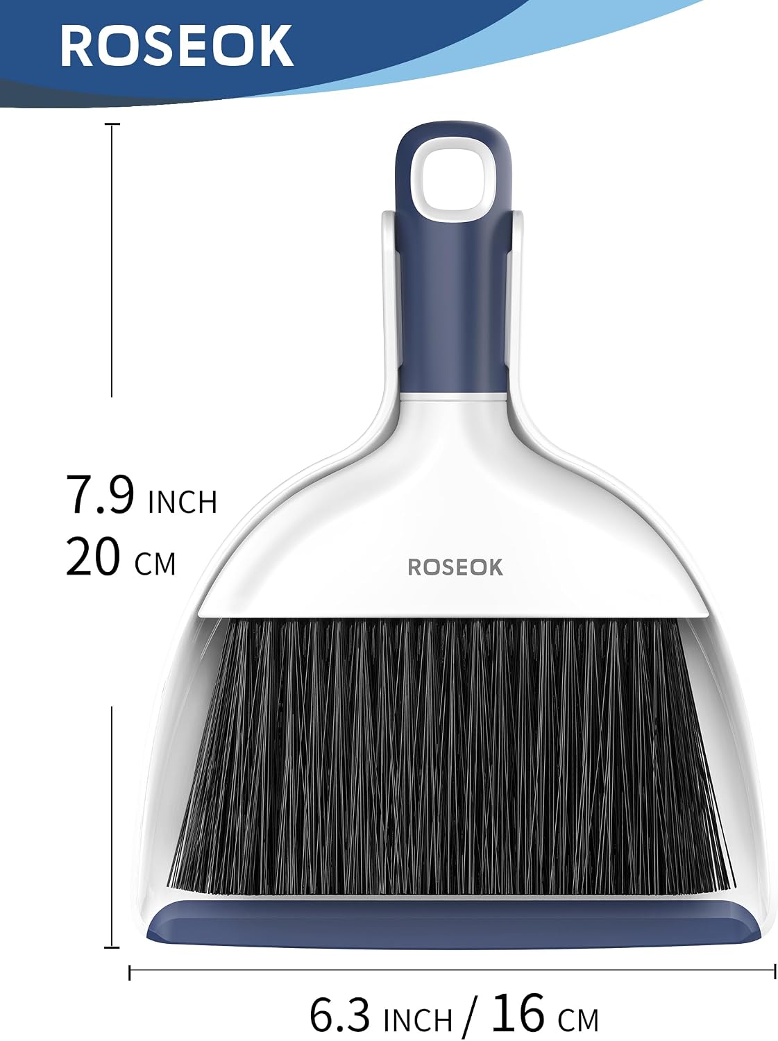 ROSEOK Mini Dustpan and Brush Set, Small Broom and Dust Pan, Navy Blue