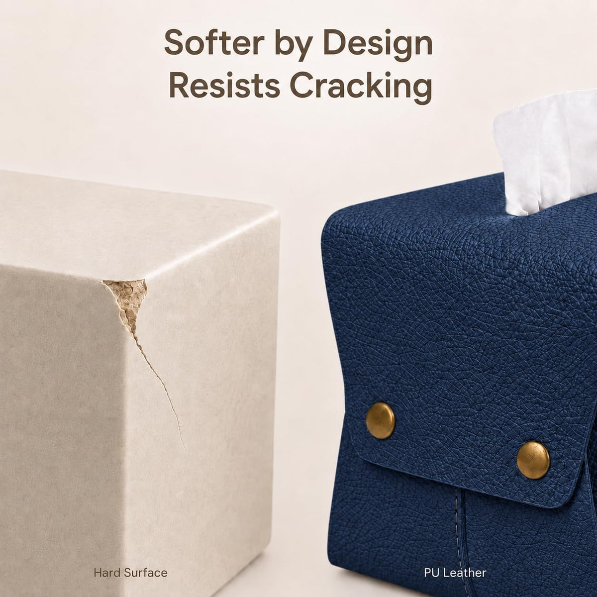 Grained Faux Leather Tissue Box Cover Square, Navy Blue