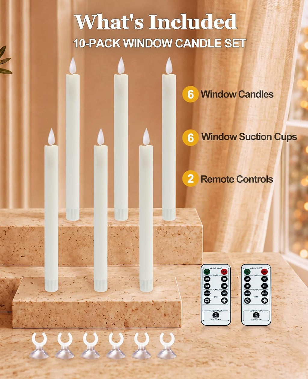 6 Pack Window Candles Battery Operated with Sensor Dusk to Dawn & Remote