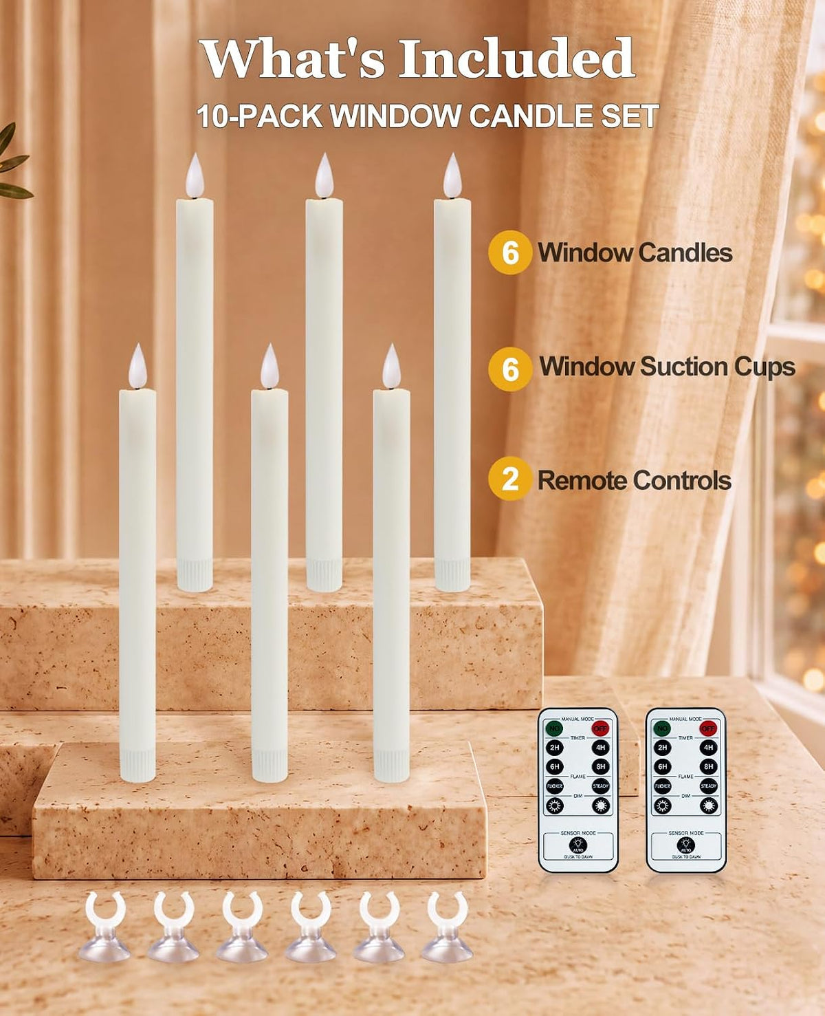6 Pack Window Candles Battery Operated with Sensor Dusk to Dawn & Remote