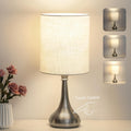 Touch Control Table Lamp, 3 Way Dimmable Simple Night Light Lamp with White Lampshade Silver Metal Base, Small Bedside Table Lamp for Bedroom, Office, Dorm, A19 9W 3000K Bulb Included