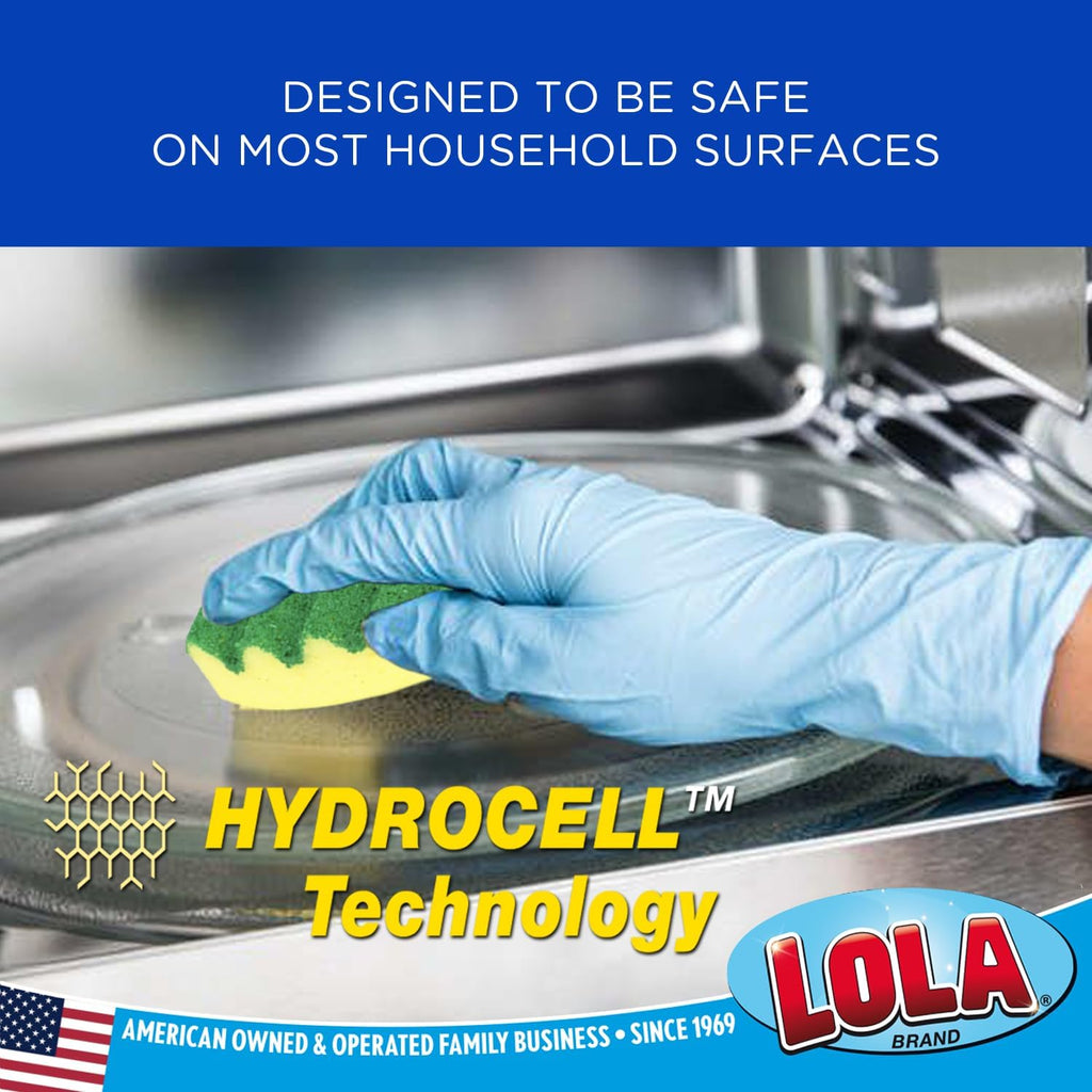LOLA Heavy Duty Scrub Sponges, 24 Pack, Made in USA, Superior Sponge Lasts up to 4X Longer, Reusable Long Lasting, Next Generation Cleaning
