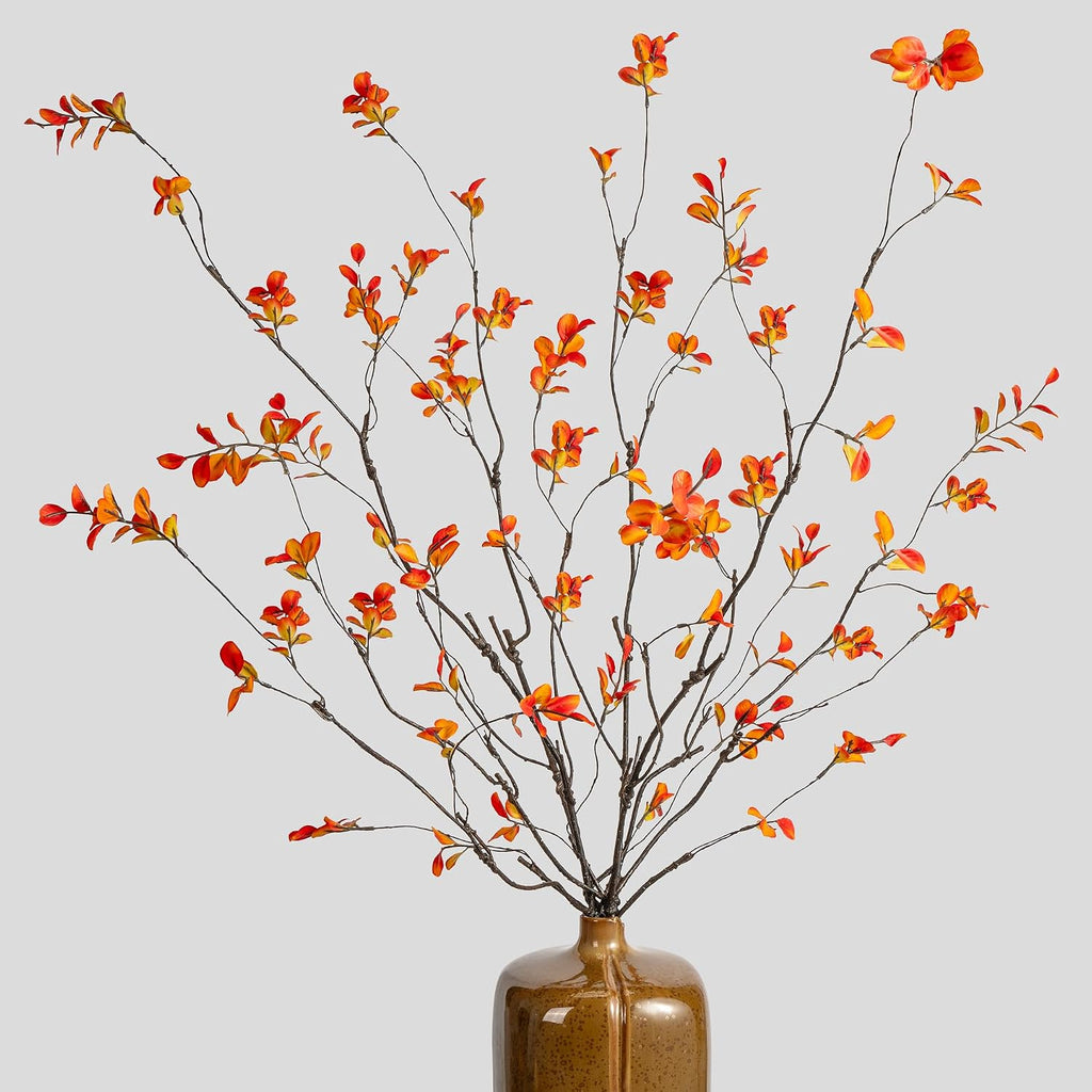 4PCS Artificial Orange Branches 47.2", Extra Long Faux Fall Stems for Tall Vase, Decorative Autumn Branches with Orange Leaves, Bendable Stems for Floor Vase Fall Home Decor