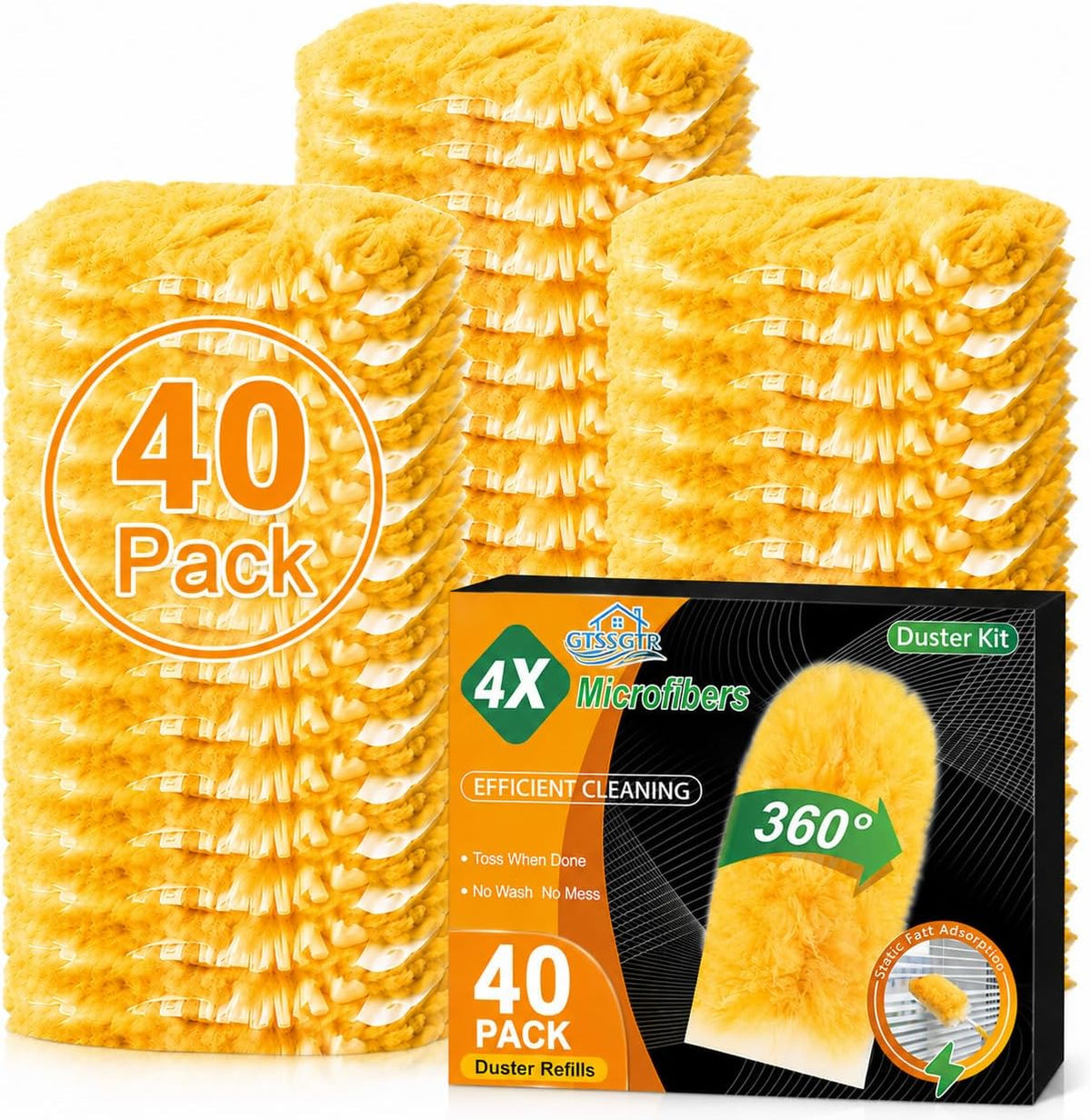 360° Duster Refills for Swiffer Duster, 40 Pack Heavy Duty Duster Kit for Cleaning with 4X Electrostatic,Compatible with Swiffer Handle Pet Hair, Blinds & Car Vents– Great Gift Set