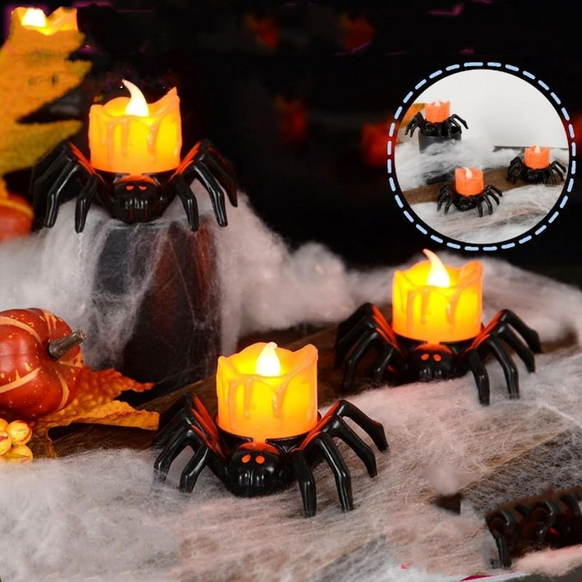 6 PCS Spider Tea Lights Flameless Candles Halloween Lights Indoor