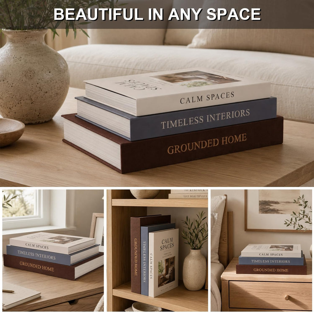 Decorative Books for Home Decor, Set of 3 Fake Books for Coffee Table Decor