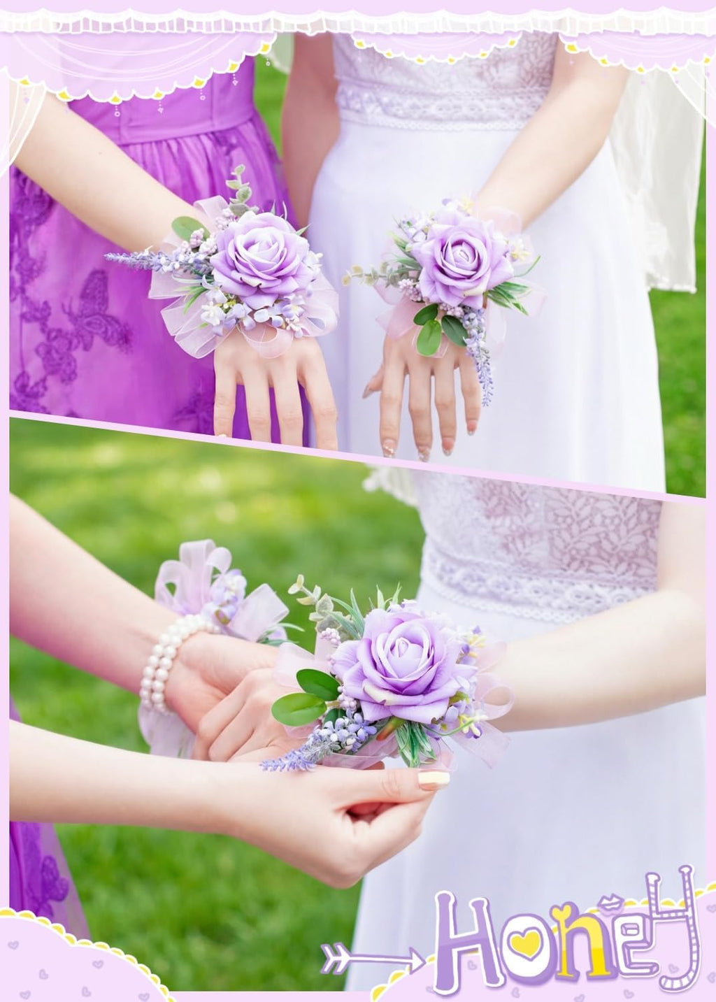 Purple Corsage and Boutonniere Set Girl Prom Corsage Wristlet