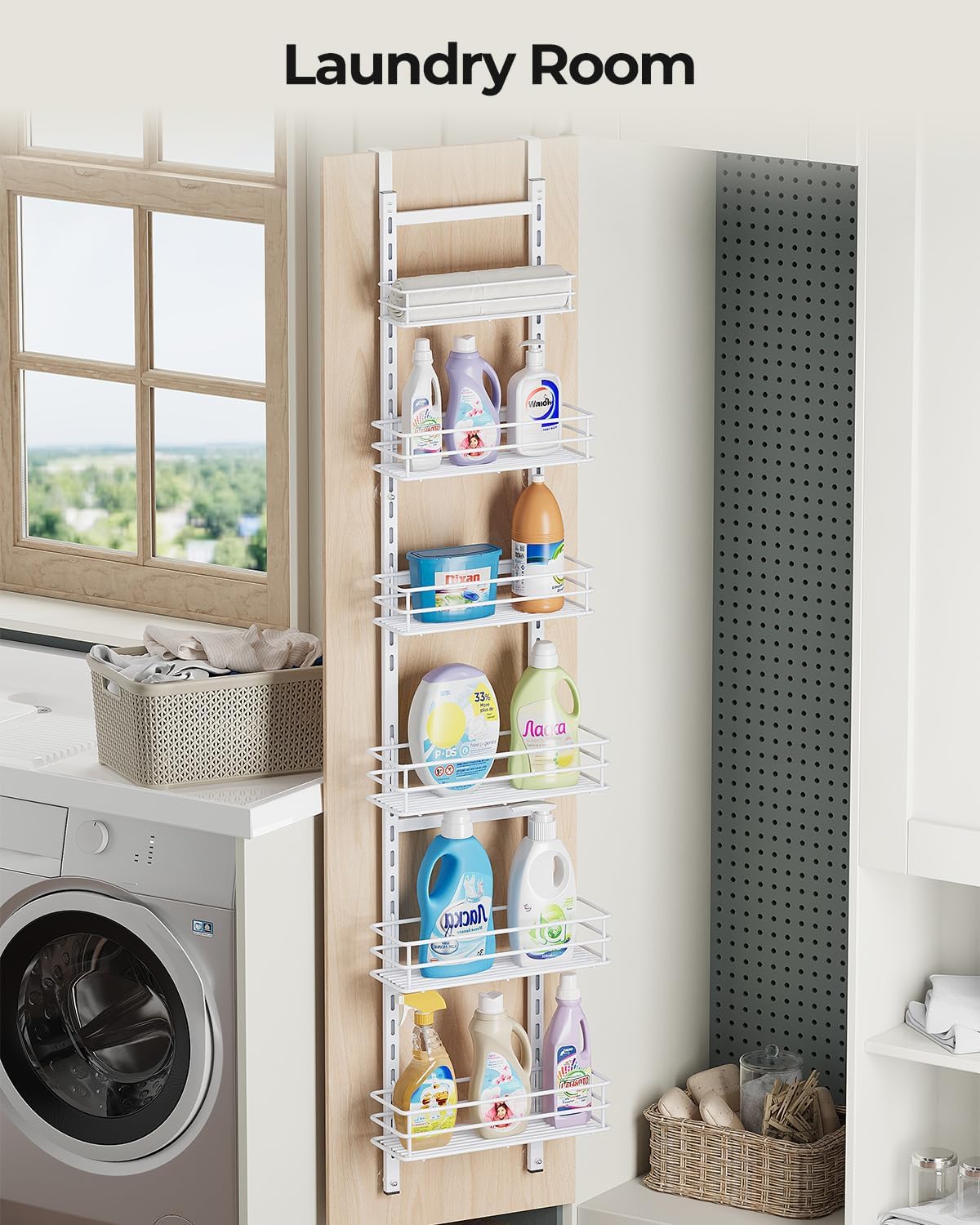 6-Tier Narrow Pantry Door Organizer,Over the Door Pantry Organizer,White