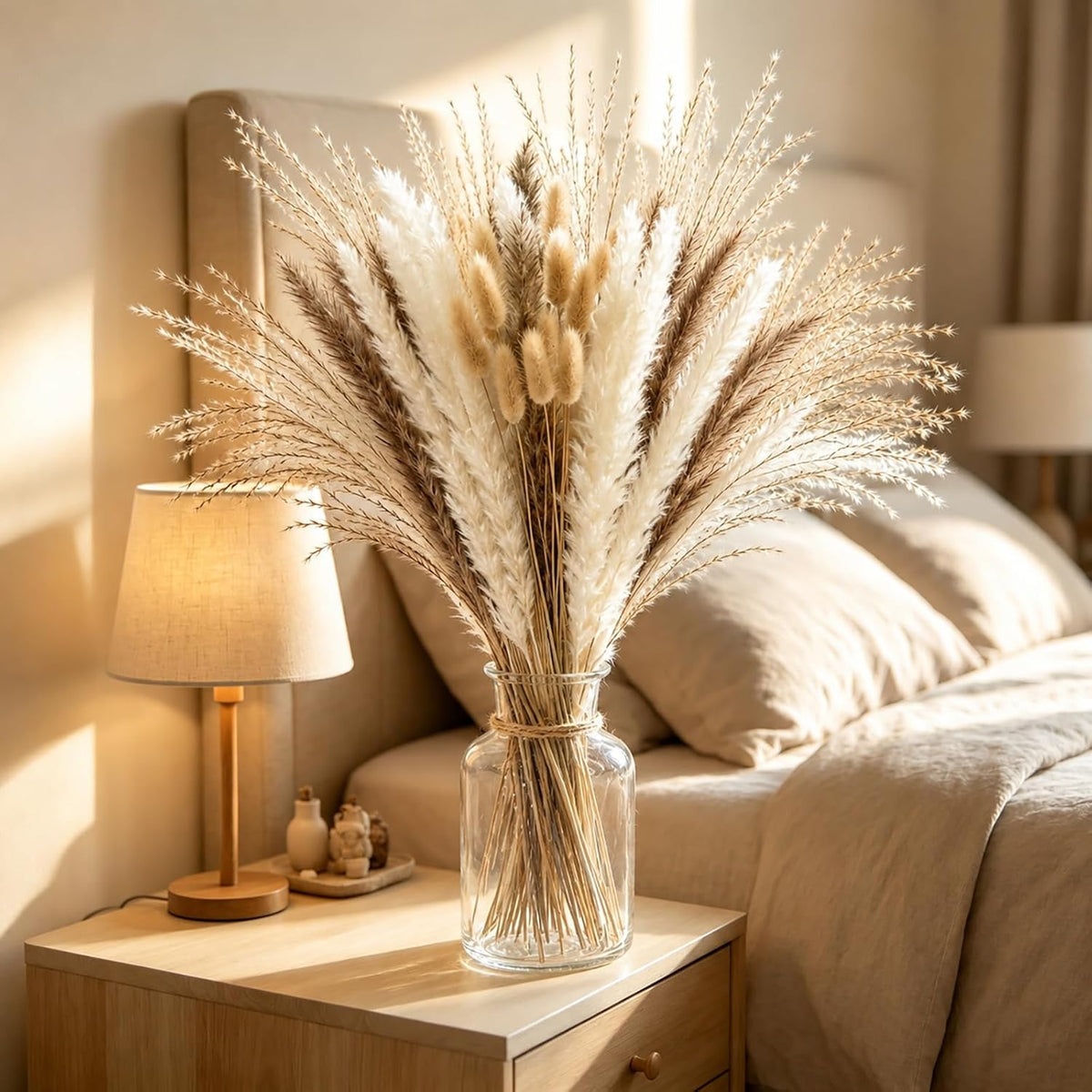 Pampas Grass Boho Bouquet Dried Flowers Bouquet for Vase Home Decor Bouquet Phragmites Dried Flowers Bouquet for Living Room Decorations, Wedding Table Décor, Table Centerpiece