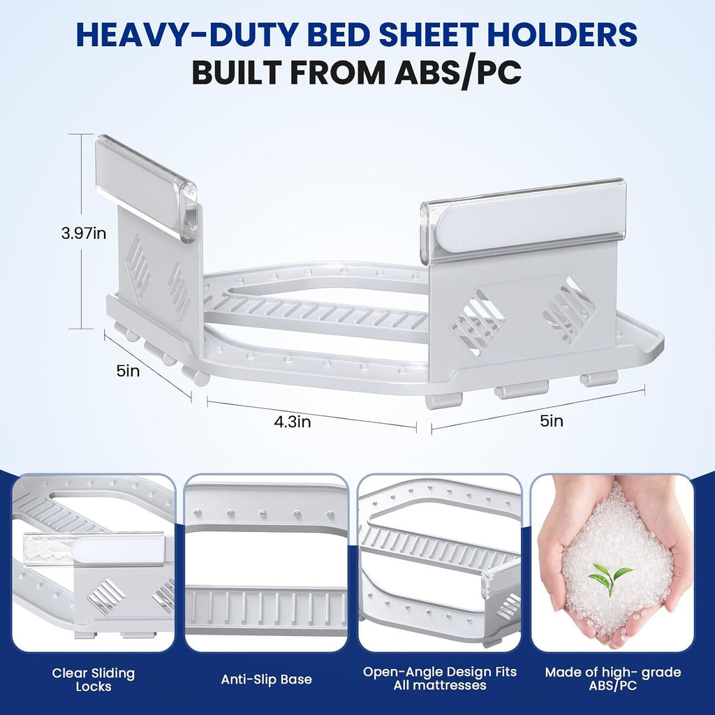 Bed Sheet Holders for Corners, Fitted Sheet Holders for Secure Grip, 4Pack