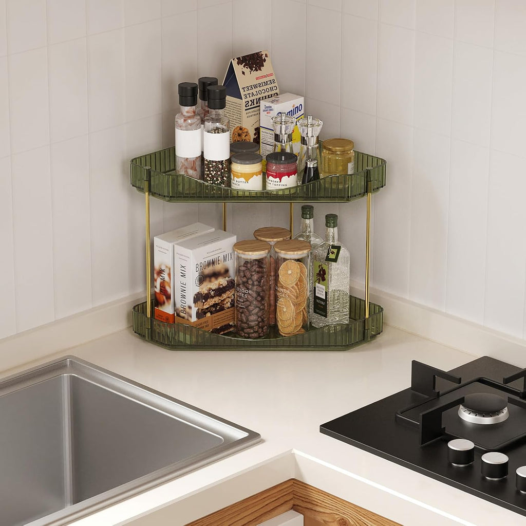 Lifewit 2 Tier Corner Bathroom Counter Organizers and Storage, Green
