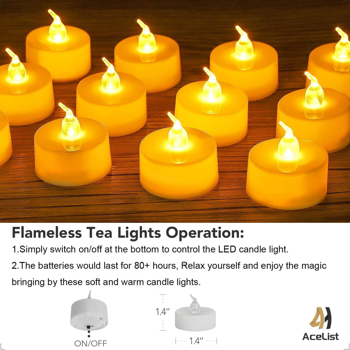 AceList 30 Set Luminaries Bag with Flameless Candles， Flickering LED Tea Lights with Paper Luminary Bags Battery Operation for Wedding Party,Halloween, Thanksgiving, Christmas Decoration（Sun）