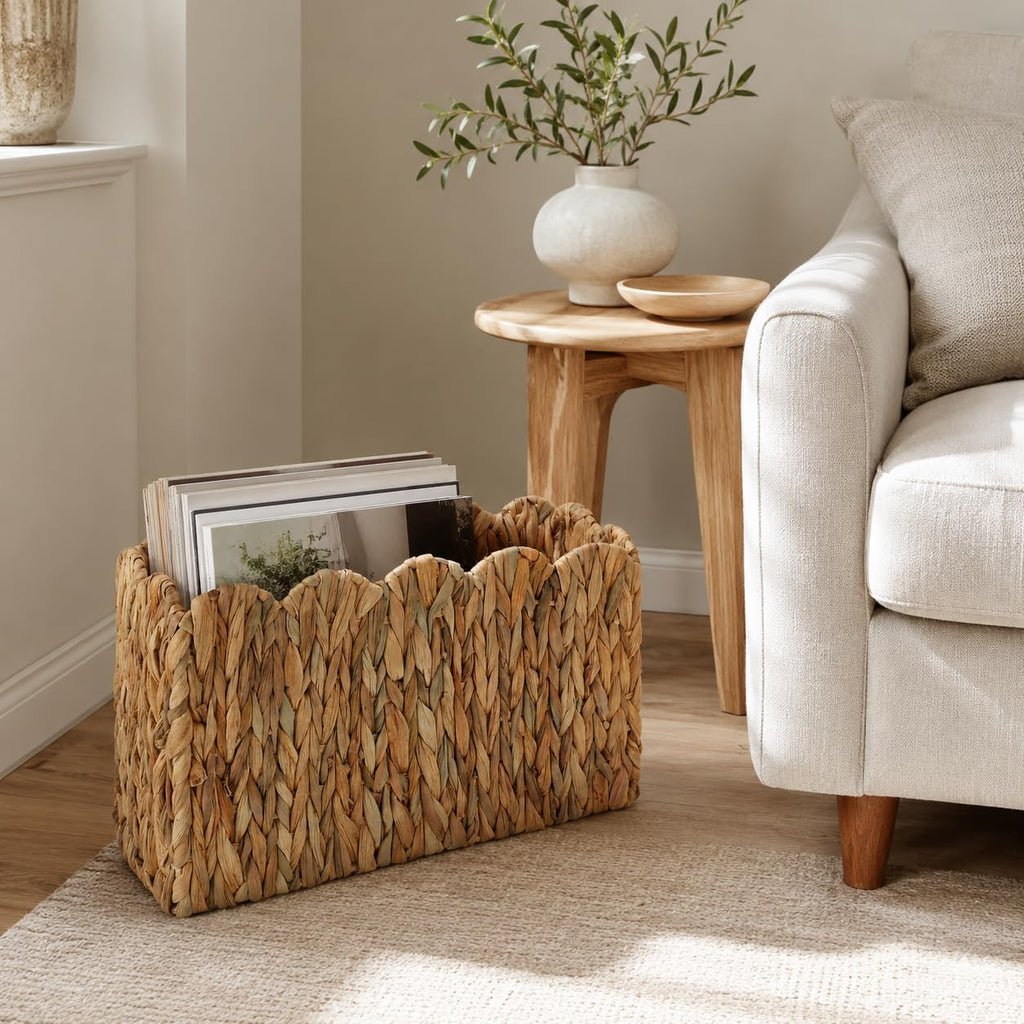 Water Hyacinth Magazine Holder, Tall Narrow Wicker Basket