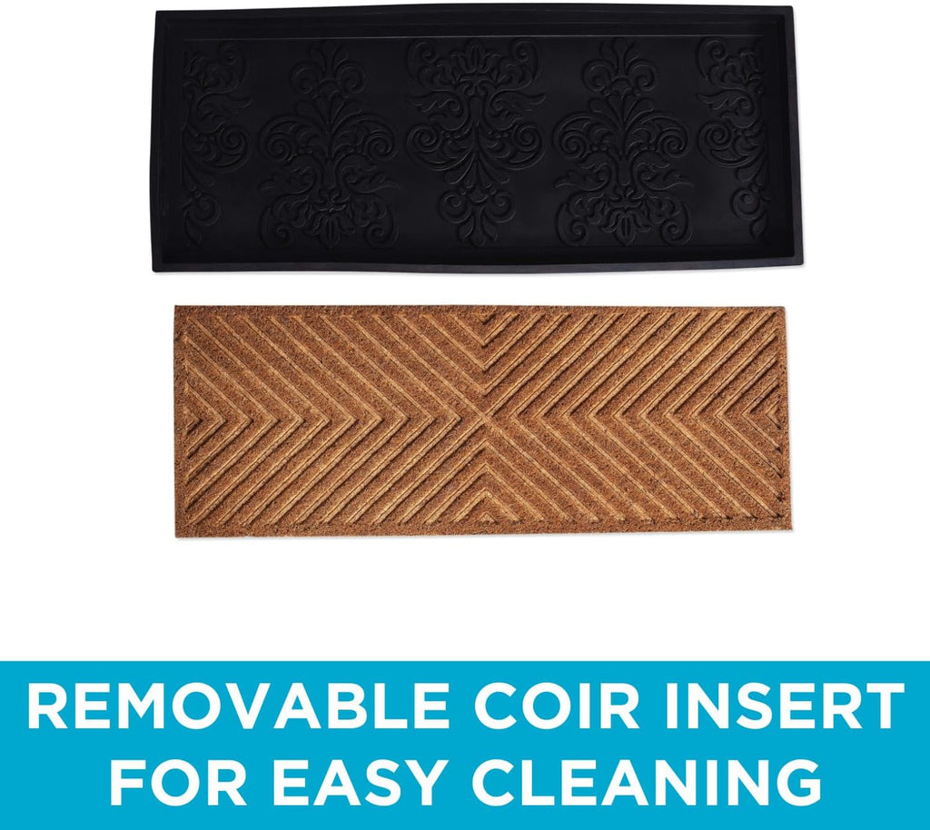 Rubber Boot & Shoe Tray | Coir Insert | 34" x 14" | Waterproof Shoe Tray for entryway | Embossed Pattern