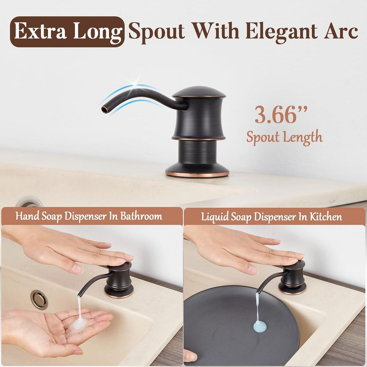 Built in Soap Dispenser for Kitchen Sink Countertop, Brass, Bronze