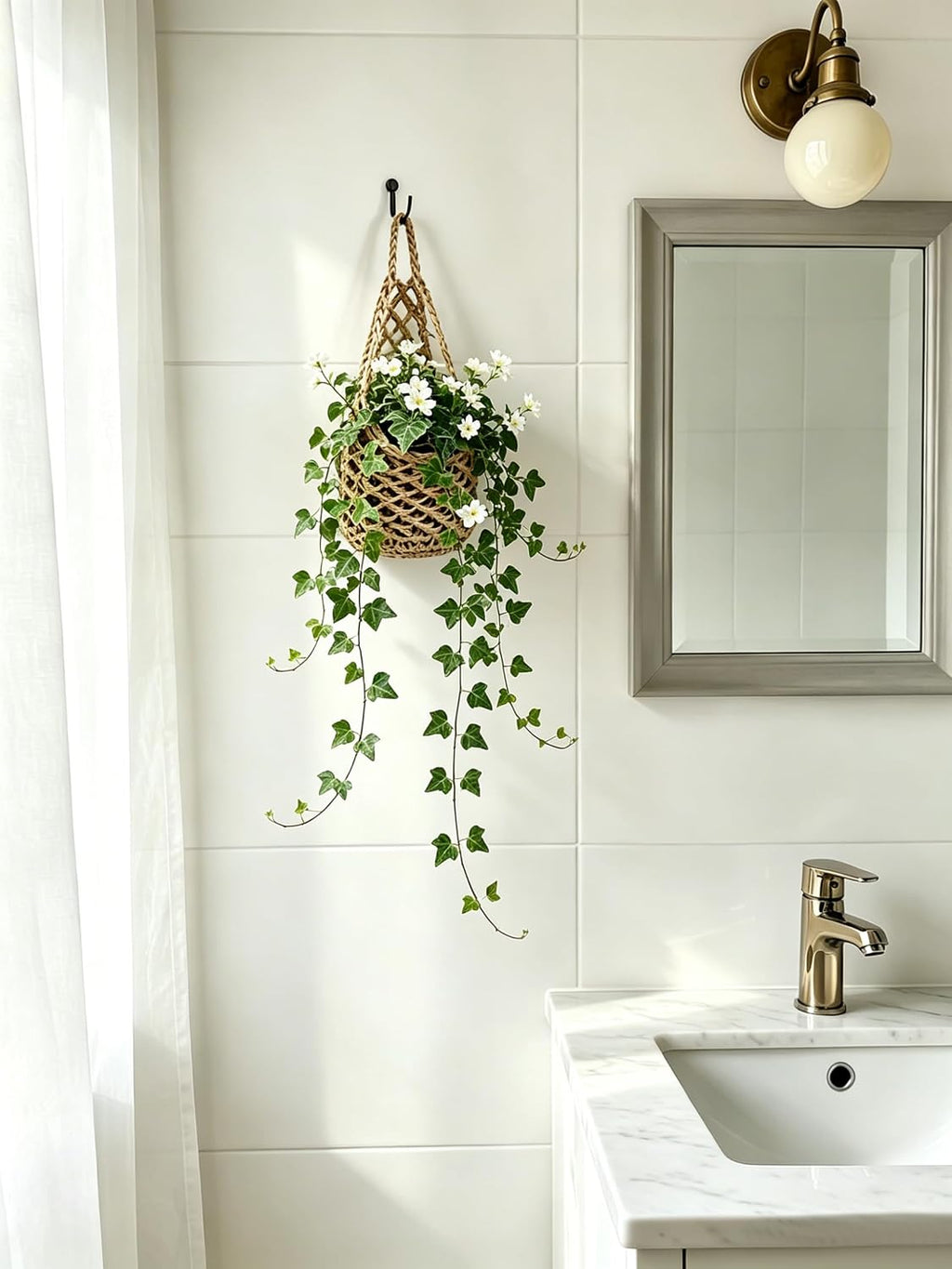 4-Pack 5-Inch Macrame Wall Plant Hangers Fits 4–5" Pots Up to 5" Tal, Natural Cotton Hanging Planter Baskets for Indoor Plants, Boho-Style Woven Plant Baskets for Walls