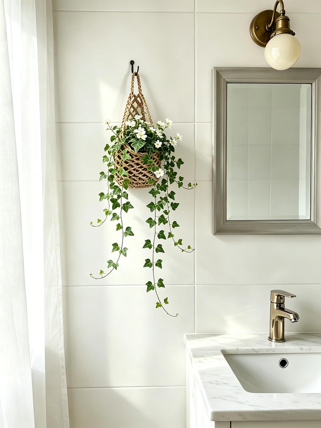 4-Pack 5-Inch Macrame Wall Plant Hangers Fits 4–5" Pots Up to 5" Tal, Natural Cotton Hanging Planter Baskets for Indoor Plants, Boho-Style Woven Plant Baskets for Walls
