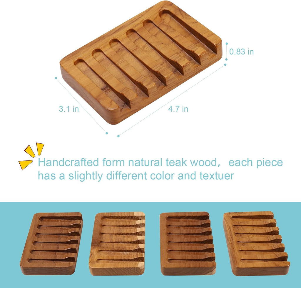 HTB Soap Dish with Slanted Waterfall Design,Teak Wood Bar Soap Holder