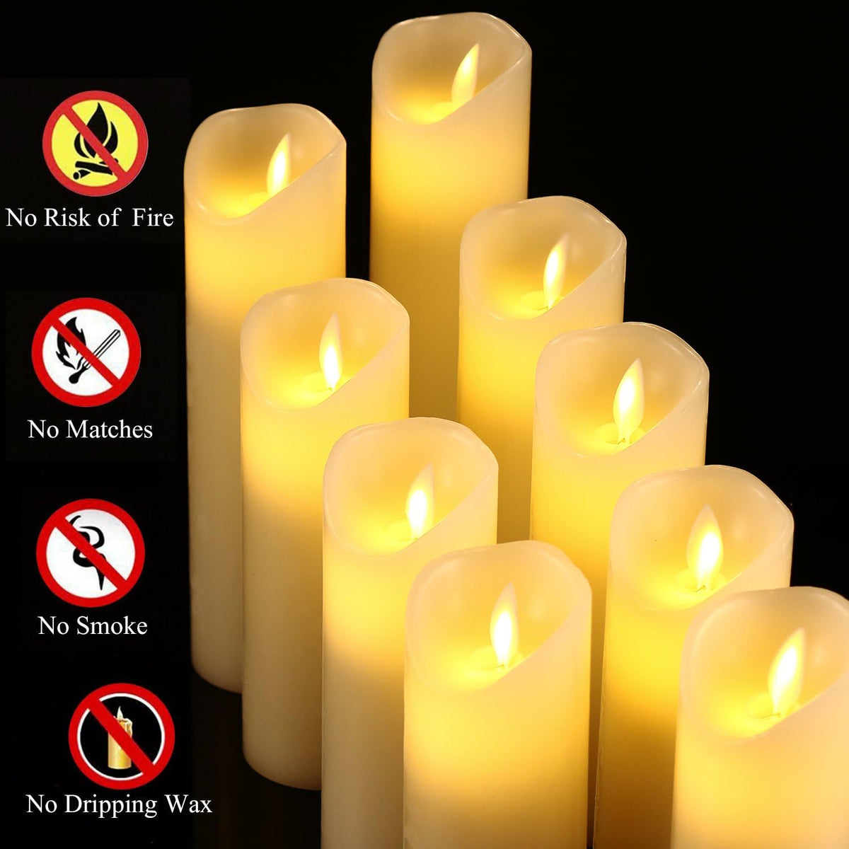 antizer Flameless Candles Set of 9 Ivory Dripless Real Wax Pillars Include Realistic Dancing LED Flames and 10-Key Remote Control with 24-Hour Timer Function 400+ Hours By 2 AA Batteries