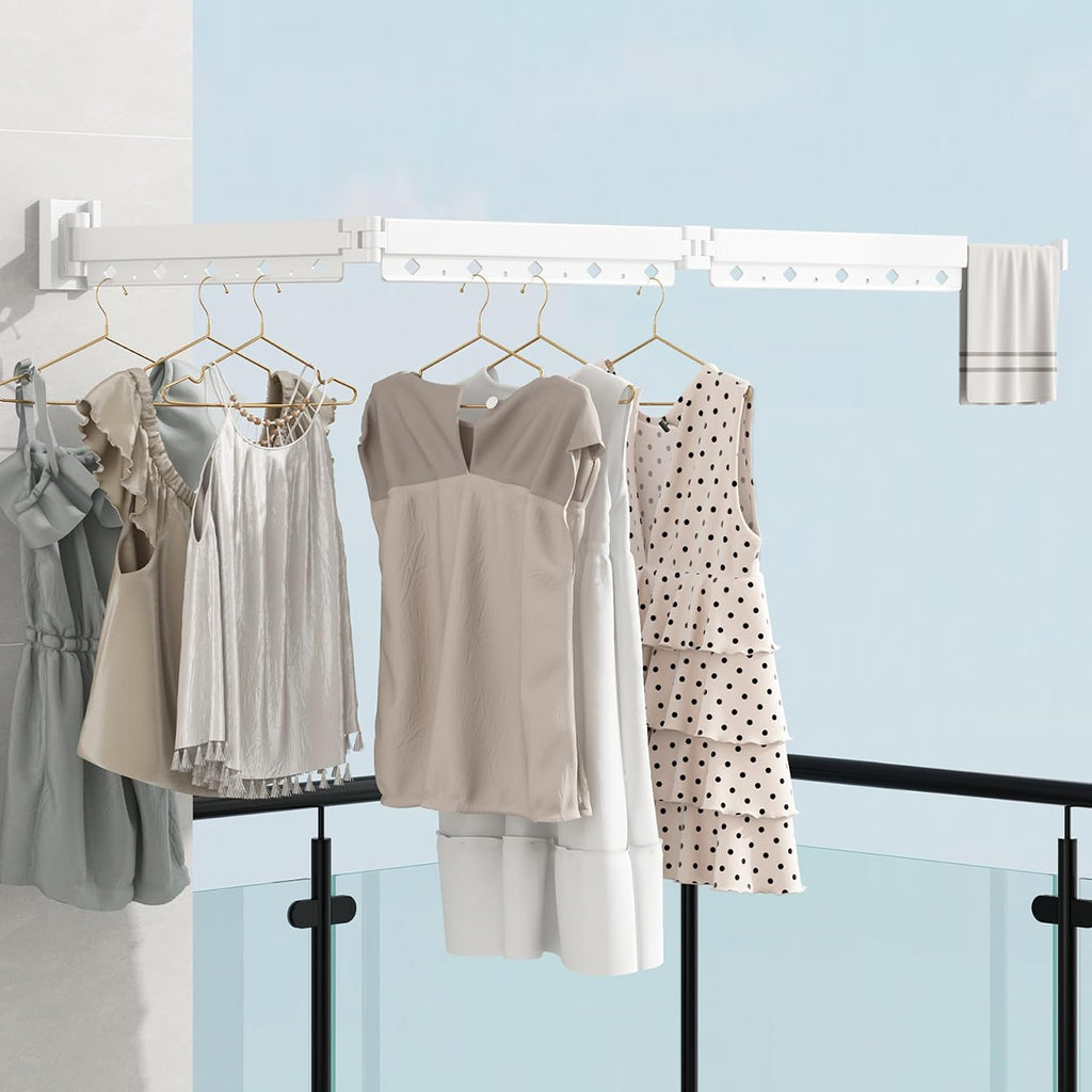 Clothes Drying Rack, Laundry Drying Rack Wall Mount for Bathroom, Retractable and Foldable Clothes Hanging Rack for Indoor, Space Saver for Laundry Room, Balcony, Closet, Bedroom(3-Fold),White