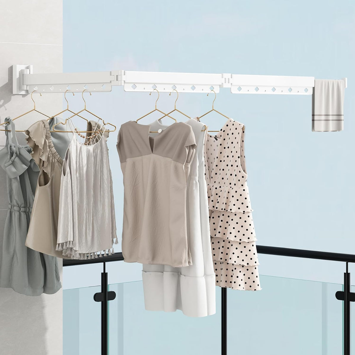 Clothes Drying Rack, Laundry Drying Rack Wall Mount for Bathroom, Retractable and Foldable Clothes Hanging Rack for Indoor, Space Saver for Laundry Room, Balcony, Closet, Bedroom(3-Fold),White