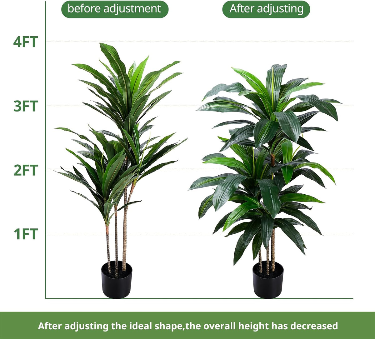 Yepdin Artificial Dracaena Tree 4FT, Fake Tree with Plastic Pot, Fake Tropical Yucca Floor Plant, Lifelike Foliage and Branches, Artificial Plants Indoor for Home Office Living Room Decor Indoor