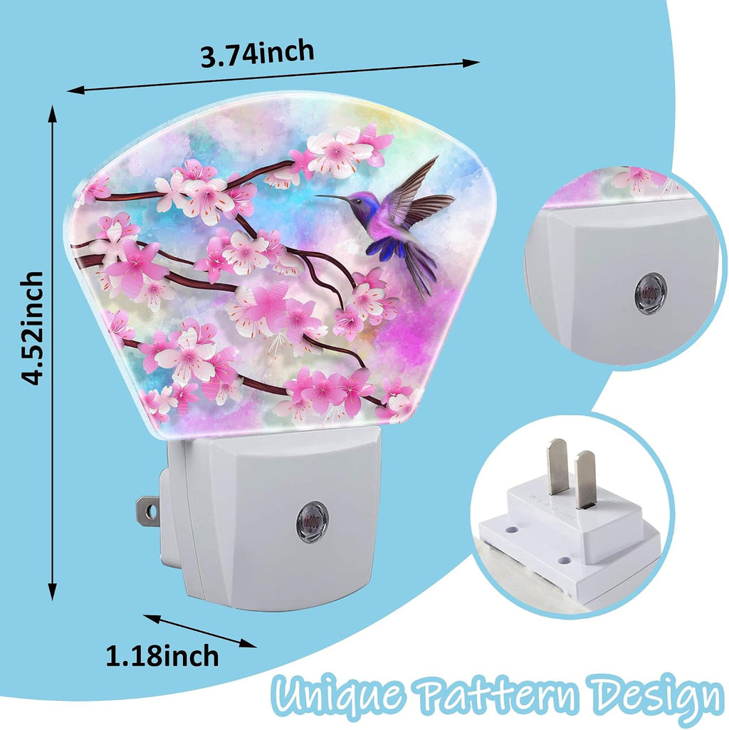 Night Light Flowers and Humming Bird Plug-in LED Dusk-to-Dawn Sensor Soft Night Lamp,Suitable for Home Bedroom Bathroom Hallway Stairs