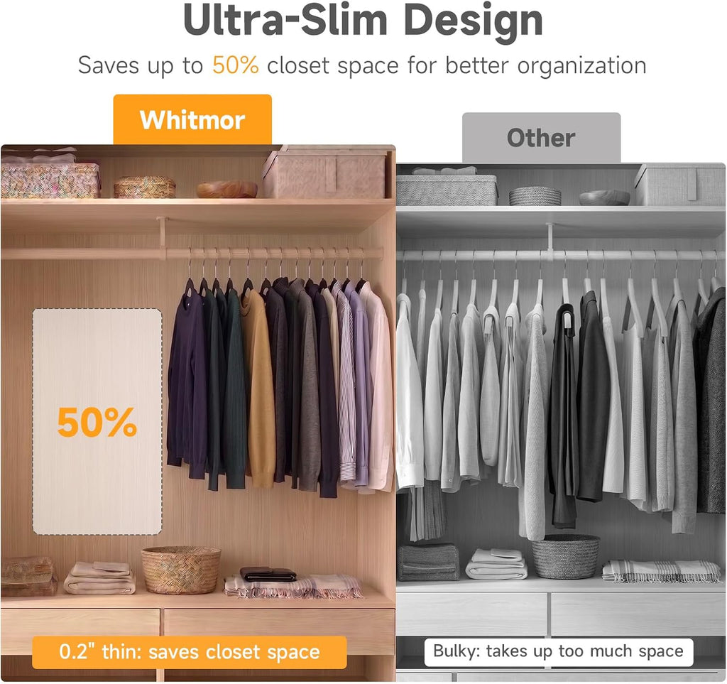 Whitmor Spacemaker Velvet Clothes Hangers, Non-Slip Flocked Dress & Shirt Hangers with Contoured Shoulders, Slim Space Saving Closet Hangers with Chrome Hook, Black, 10 Pack