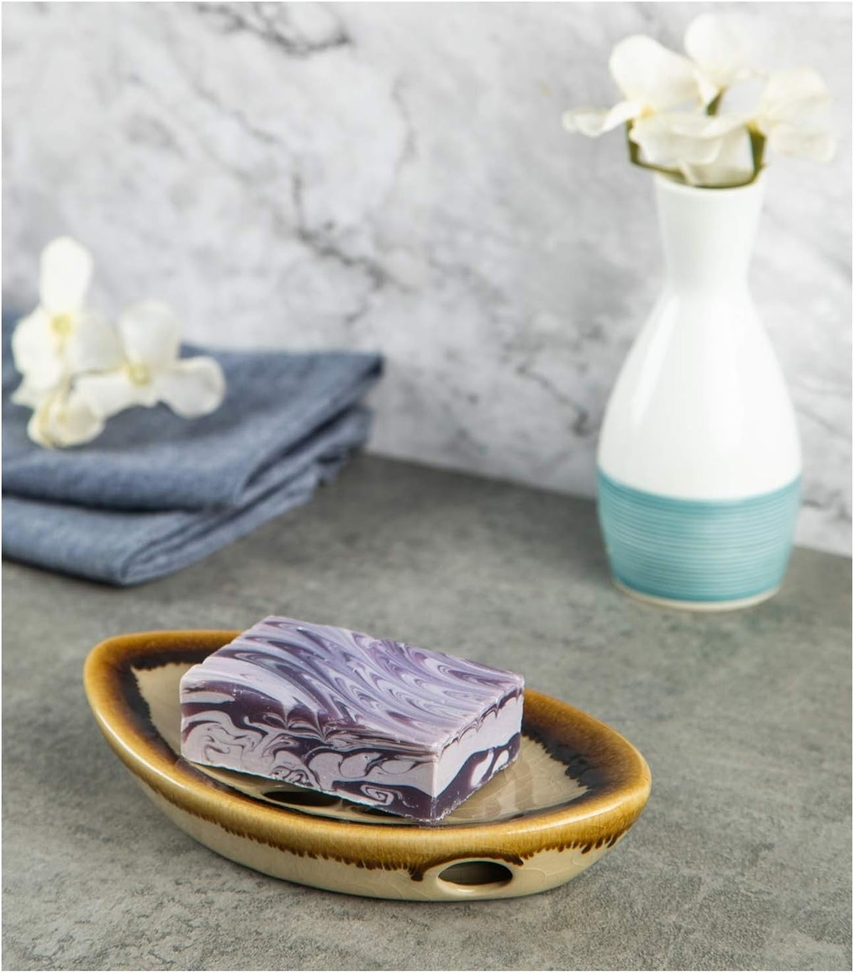 Ceramic Soap Dish with Self Draining Tray for Bar Soap, Bathroom, Kitchen (Ivory No.2)