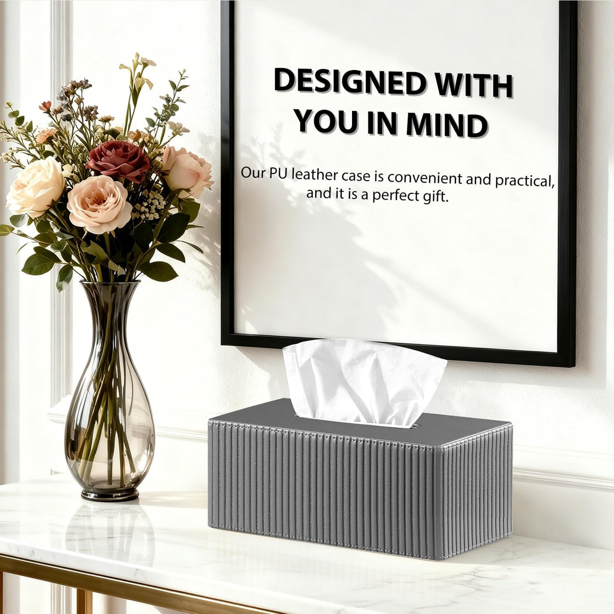 Large Tissue Box Cover Rectangular with Bottom Belt, Fits 180-Count Kleenex