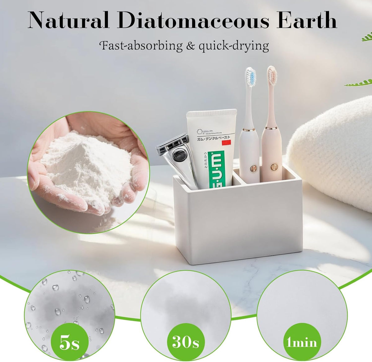 Luxspire Diatomite Toothbrush Holder, 2 Slots, Light Gray