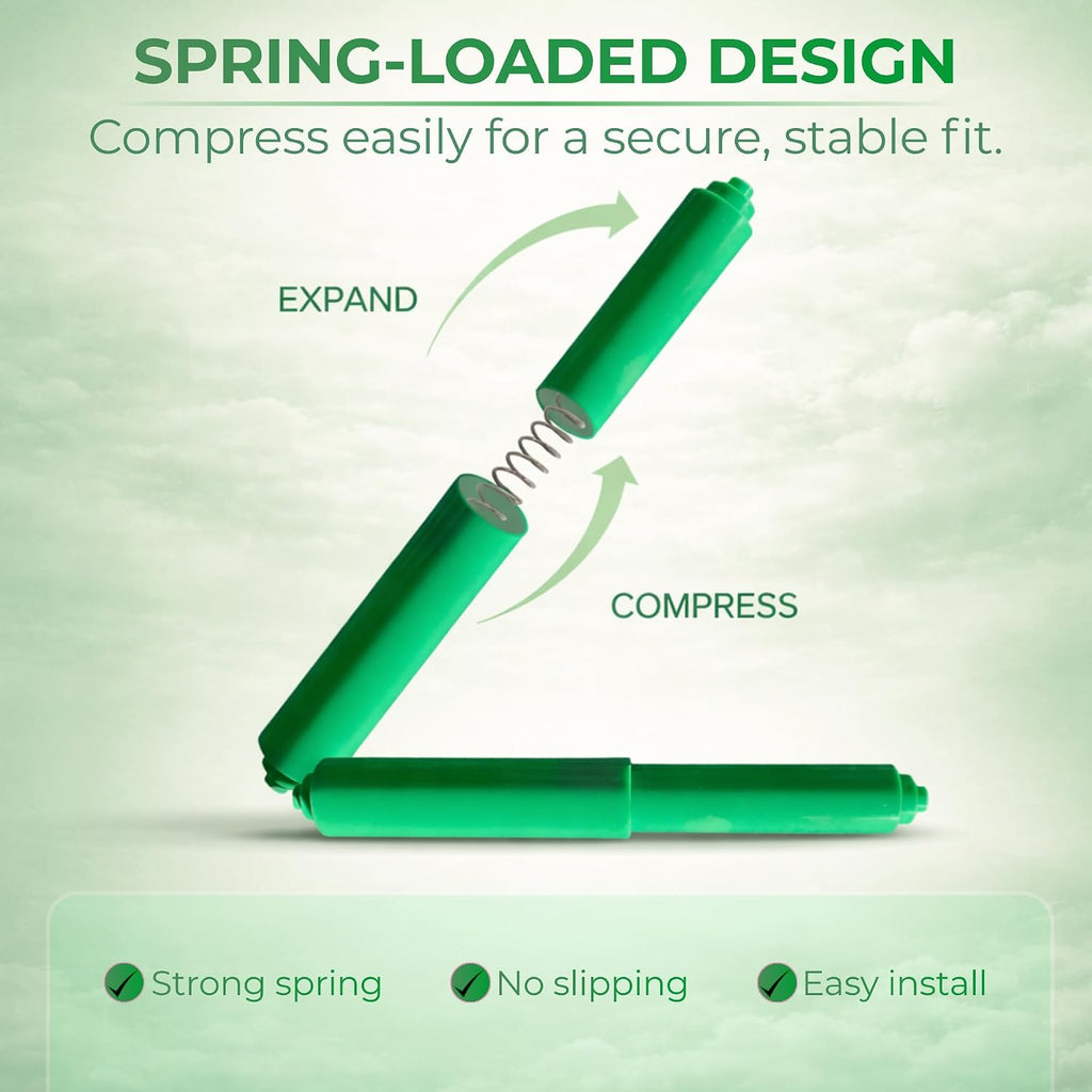 Green Spring-Loaded Toilet Paper Rod 7" Bathroom Tissue Holder
